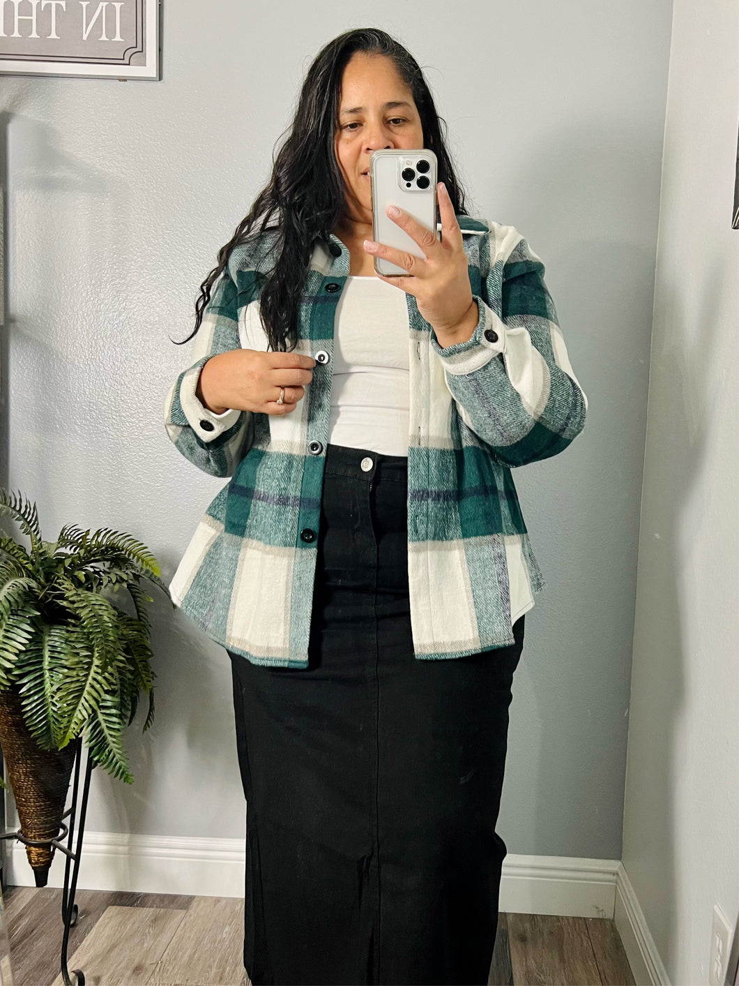 Always Cozy Plaid Flannel Shacket in Hunter Green