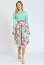 Load image into Gallery viewer, Lined Floral Band Midi dress in Mint/Coral
