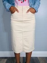 Load image into Gallery viewer, The Remi Denim Midi Skirt in Ivory (2-24)
