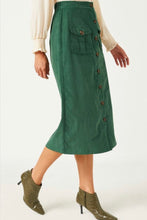 Load image into Gallery viewer, Corduroy Patch Pocket Button Detail Skirt in Green
