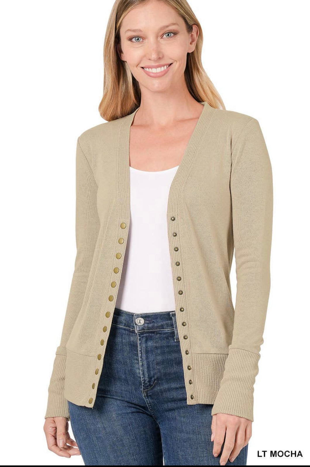 Lovely Snap Button Sweater Cardigan in Tan