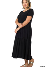 Load image into Gallery viewer, Sandy Tiered Short Sleeve Midi Dress in Black
