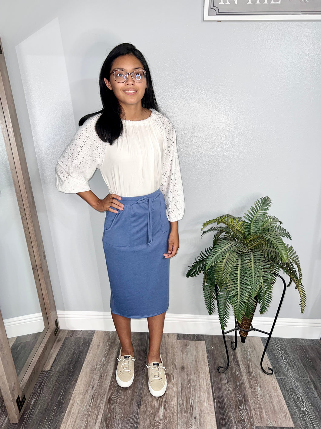 Drawstring Comfy Jogger Skirt in Indigo (S-XL)