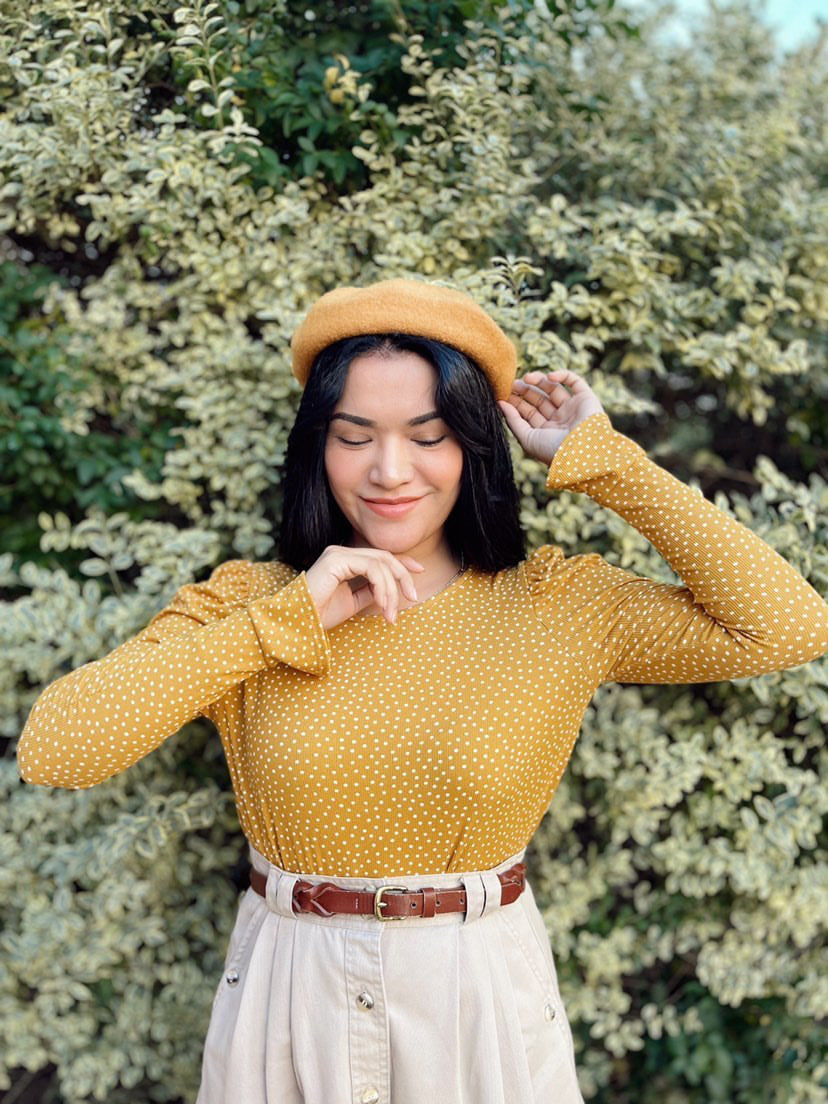 Swiss Dotted Long Sleeve Blouse in Mustard