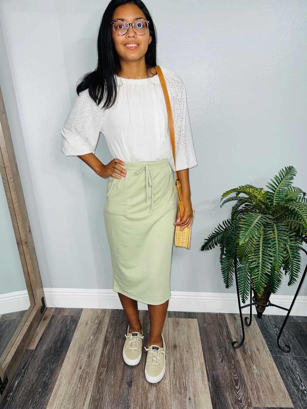 Drawstring Comfy Jogger Skirt in Sage (S-XL)