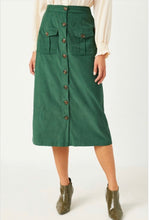 Load image into Gallery viewer, Corduroy Patch Pocket Button Detail Skirt in Green
