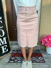Load image into Gallery viewer, The Remi Denim Midi Skirt in Blush (2-24)
