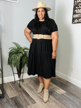 Load image into Gallery viewer, Sandy Tiered Short Sleeve Midi Dress in Black
