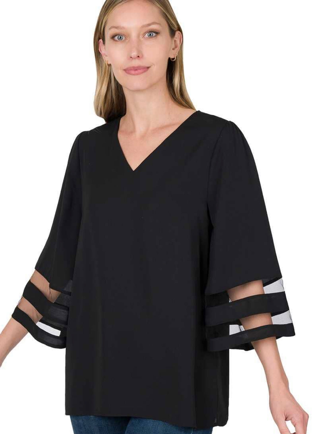 Woven Wool Mesh Panel Top in Black