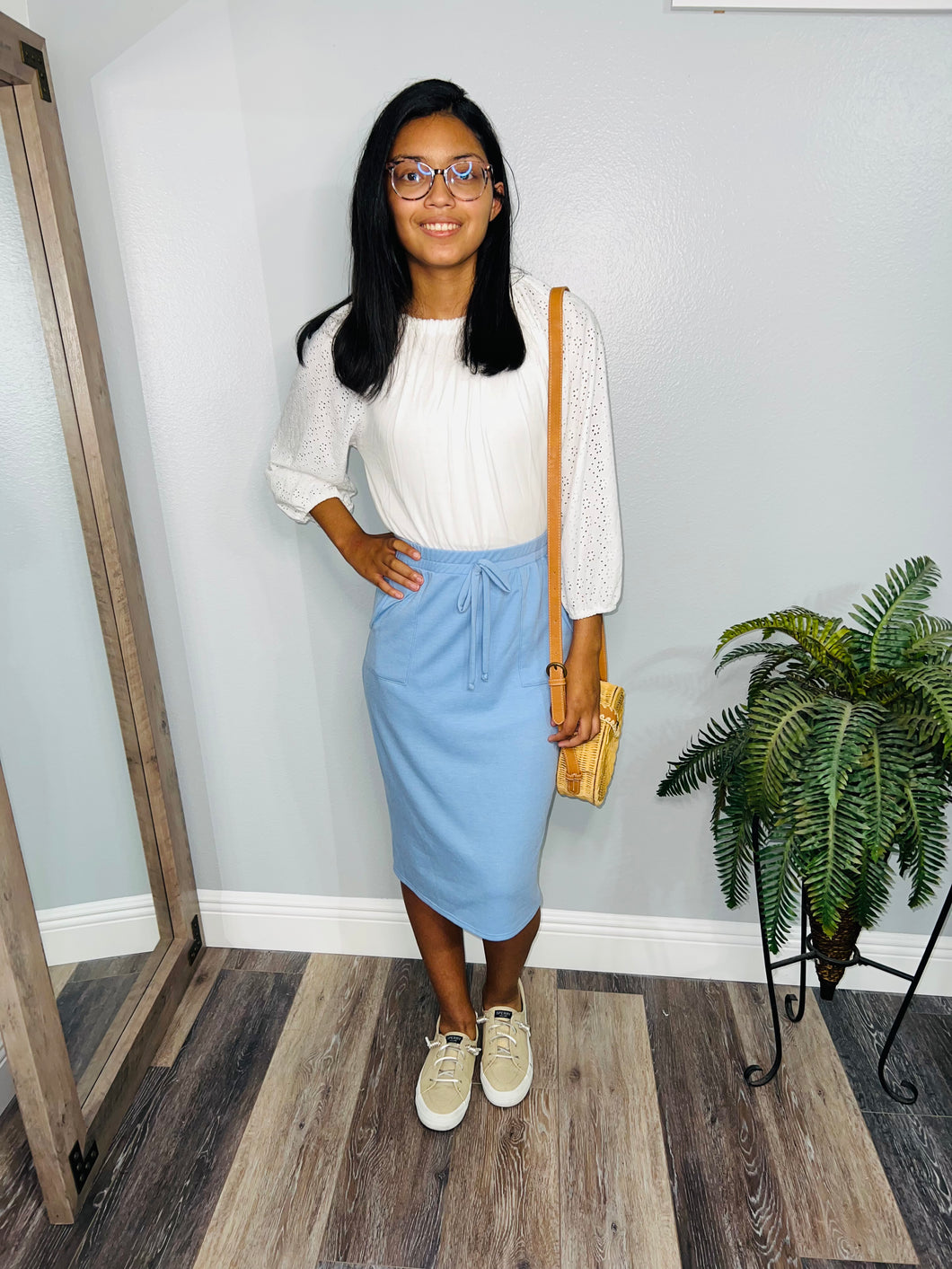 Drawstring Comfy Jogger Skirt in Sky Blue (S-XL)