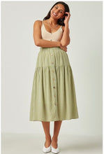 Load image into Gallery viewer, Gingham Elastic Waist Button Down Skirt in Sage
